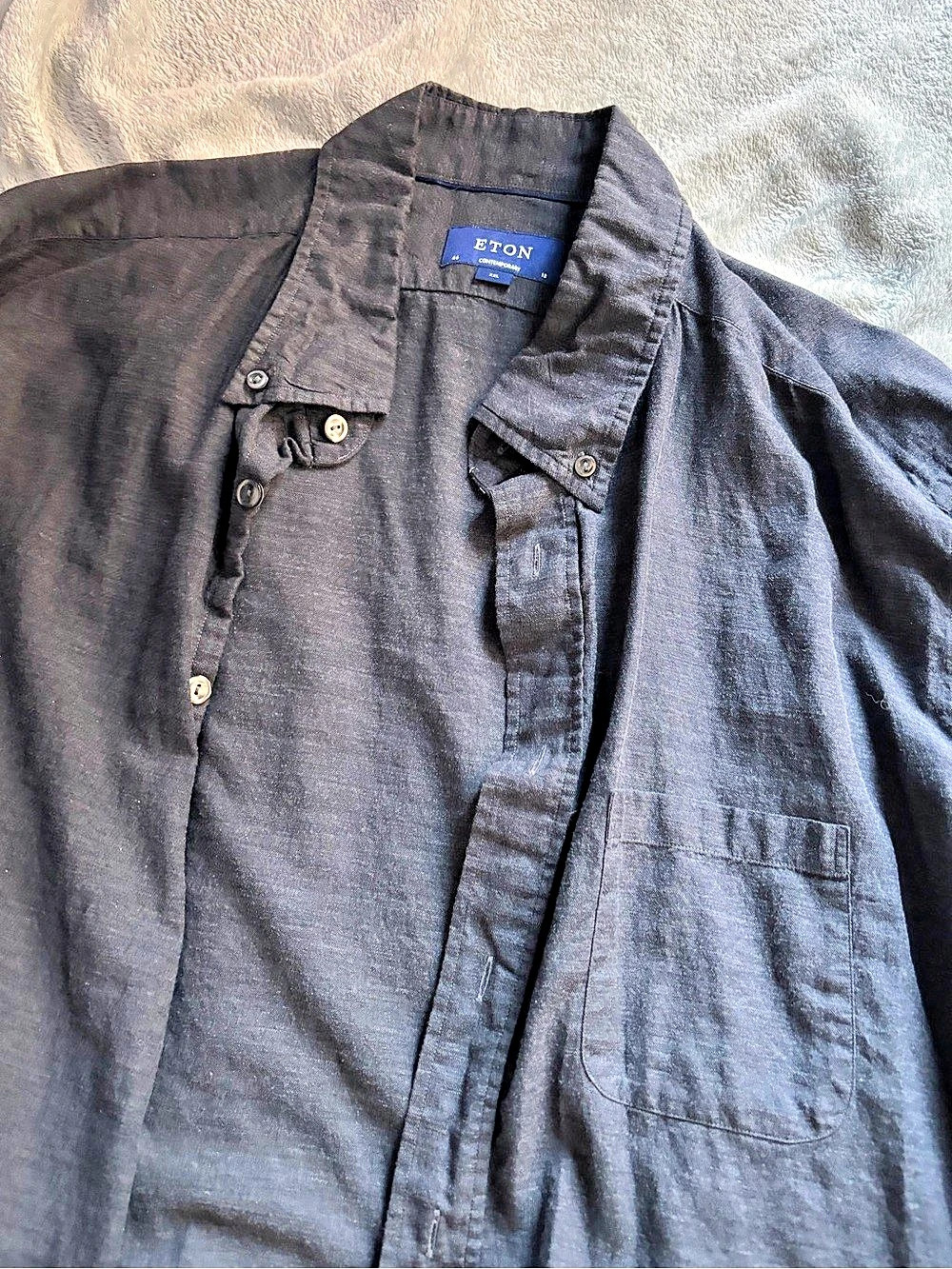 Eton Contemporary Fit Solid Shirt Casual Button Down Black XXL